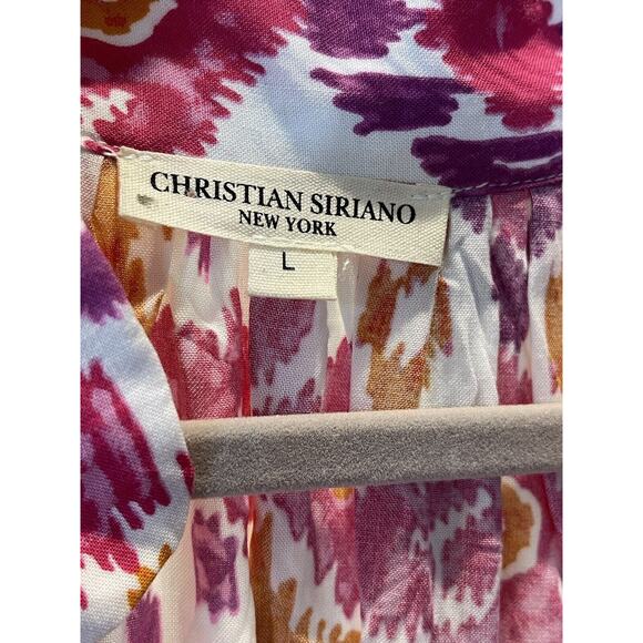 Christian Siriano Boho Artsy Blouse Top Shirt Open Collar‎ Size Large - Picture 2 of 11